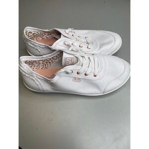 Skechers BOBS B Cute White Canvas Shoes Wide Fit Memory Foam Sneakers 33492W 8.5